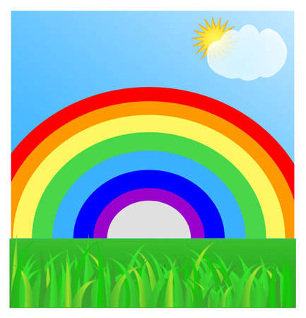Summer landscape with a rainbowのイラスト素材
