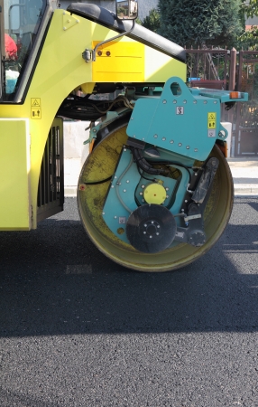 Road roller at a road construction siteの写真素材