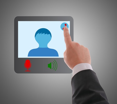 Man using digital interface to connecting video chat , video conference
