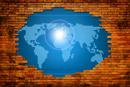 hole in old wall with digital world concept graphic.

の写真素材