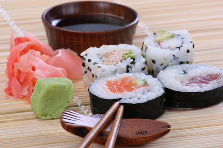 sushi and chopsticks close-upの写真素材