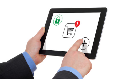 Shopping over the Internet, on your tablet pc.の写真素材