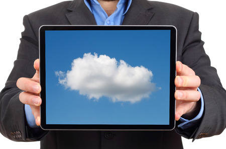 cloud computing concept - using cloud services on tabletの写真素材