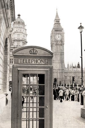Vintage view of London, A traditional phone booth in London の写真素材