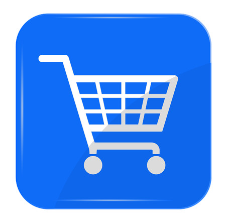 White shopping basket sign on blue button, eps10のイラスト素材