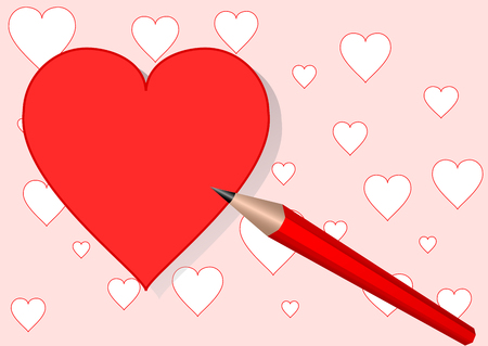 Heart and red pencil , vectorのイラスト素材