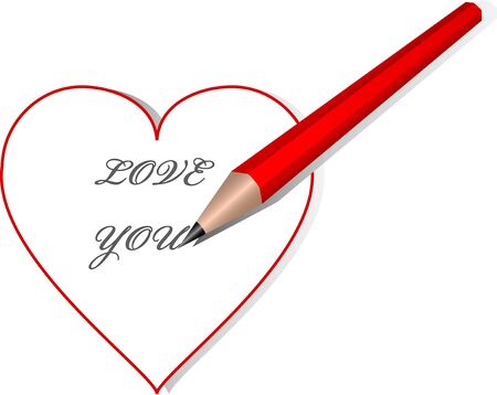 Red heart wit "Love you" text and pencil.のイラスト素材