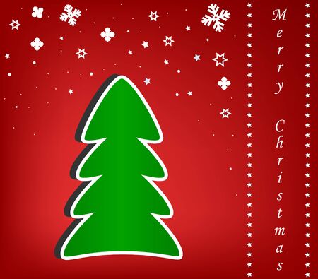Merry Christmas card, Christmas tree and snowflakesのイラスト素材