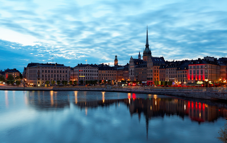 Stockholm, Sweden -29 May 2016. Scenic summer "white night" panorama of the Old Town (Gamla Stan). White Nights - an astronomical phenomenon consisting in the fact that at a certain time of the year in the night did not sink completely dark.のeditorial素材