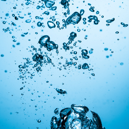 Blue Water Bubbles underwater closeup