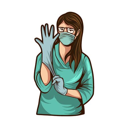 doctor wearing hand glove vector illustration isolated on white backgroundのイラスト素材