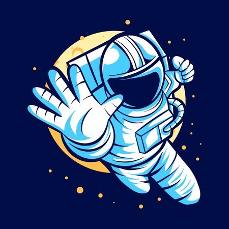 astronaut say hello from space over the moon vector illustration designの写真素材