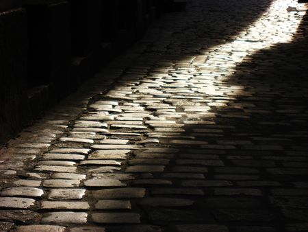 Old cobblestone pathway in Wroclaw cityの写真素材