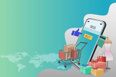 Shopping online on the smartphone and car for delivery idea creative with social networks.  concept of associate delivery shop with on social mediaの写真素材