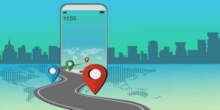 Smartphones and online social media links with urban societies around the world.Online communication,working via mobile in the technological worldの写真素材