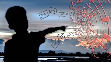 shadow child pointing digital technologyの写真素材