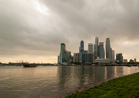Singapore,view from Singapore river on the Central Buisnes District at sunset,evening.editorial.Horizontal view.のeditorial素材