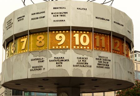 Germany-Berlin, in 2016. View of a world clock on the Alexanderplatz in Berlin. Editorial.Horizontal view.のeditorial素材