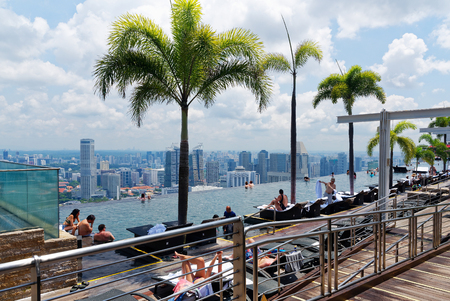 Singapore-April 2018.View from Sands Sky Park Observation Deck, soaring 57 levels above the city in Singapore, April 2018.Editorial.Horizontal view.のeditorial素材