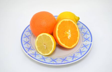 Isolated citrus on plate.の写真素材