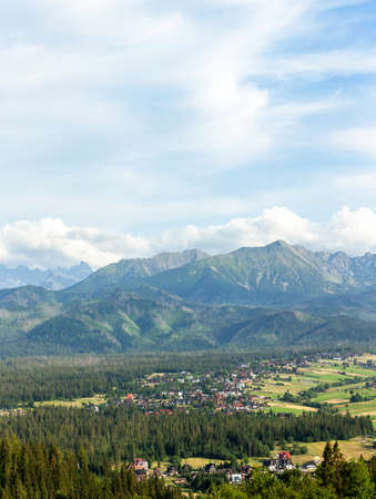 Tatra Mountains, Tatry mountain range super high resolution HQ shot, Polish side landscape beautiful scenery, tourism. Europe travel holiday journey destinations. Small town under the mountainsの写真素材