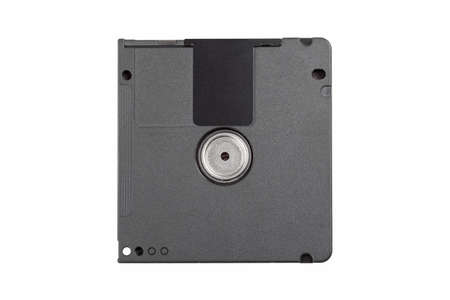 Small retro mini disc audio data carrier top view, object isolated on white background, cut out, closeup, table top view, shot from above. Old technology, obsolete media storage methods, optical driveの写真素材