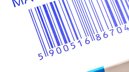 Simple product package box container barcode partial shot, detail, extreme closeup, object macro, bar code label up close. Business, retail finance, customer market abstract concept, nobodyの写真素材