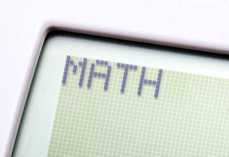 A single word MATH on a graphing calculator digital display, object macro, detail, extreme closeup,...