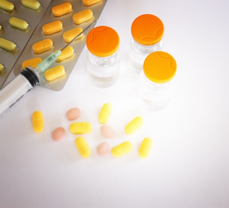 Stock Photo  Medical ampoules, syringe and pills の写真素材