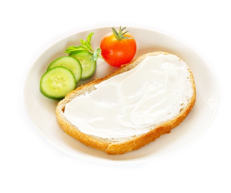 Healthy food for diet as bread and vegetables の写真素材