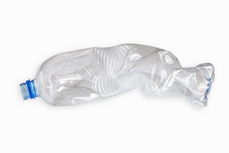 crushed plastic bottle isolated on white background