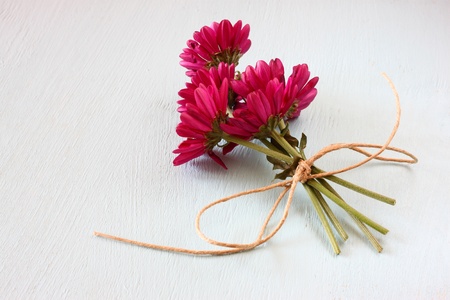 flowers on white textured wood backgroundの写真素材