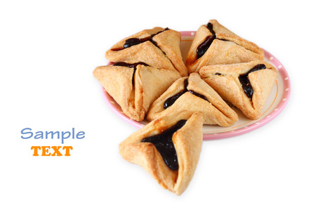 Hamantaschen cookies or hamans ears for Purim celebration  isolatedの写真素材