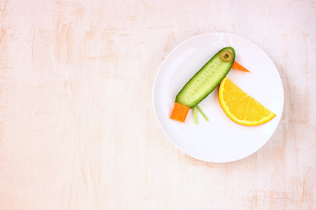 bird made of vegetables and fruit   Creative design in order to encourage children to eat vegetables and fruit  の写真素材