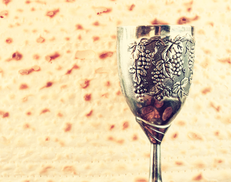 Passover background  wine and matzoh  jewish passover bread の写真素材