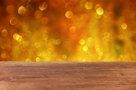 wooden deck and bokeh light background for product display  の写真素材
