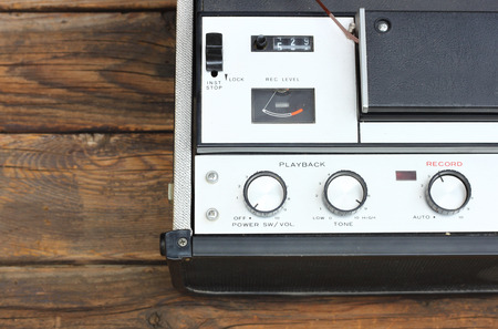 close up of old reel to reel recording machine  filtered image  の写真素材