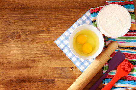 top view of baking ingredients の写真素材