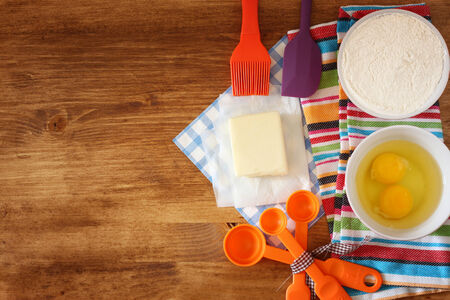 top view of baking ingredients の写真素材