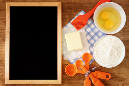 top view of baking ingredients の写真素材