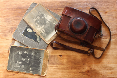 top view of old camera, antique photographsの写真素材