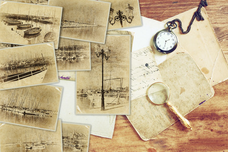mosaic with old pictures of very Marina with yachts. collage with retro effect and old style photo....