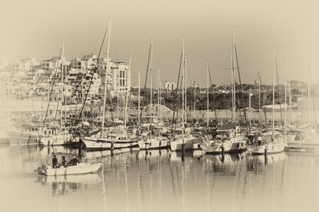 romantic marina with yachts. retro old style filtered imageの写真素材