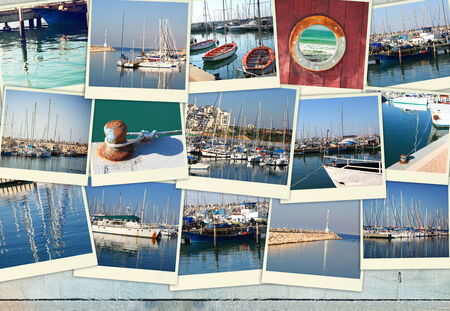 collage with yachts, boats and coast. Nautical conceptの写真素材