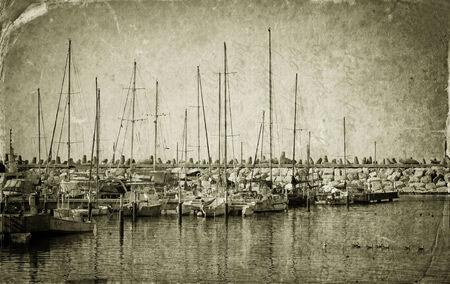 Marina with yachts. Old style photo.の写真素材