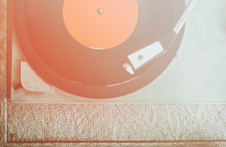 close up image of old record player, image is retro filtered . selective focusの写真素材
