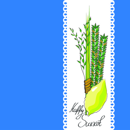 sukkot - four symbols of Jewish holiday Sukkot species - etrog, willow, palm, myrtle. vector illustration.のイラスト素材