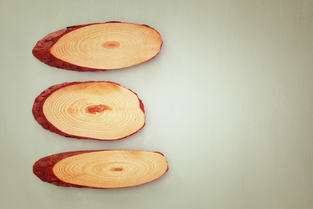 collection of various empty wooden sign , over wooden background.の写真素材