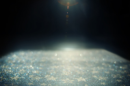 glitter vintage lights background. blue, silver and black. defocusedの写真素材