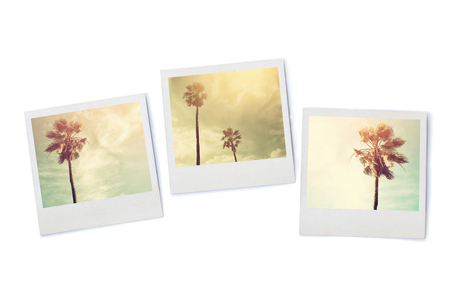 stack of Instant photos, isolated on white backgroundの写真素材